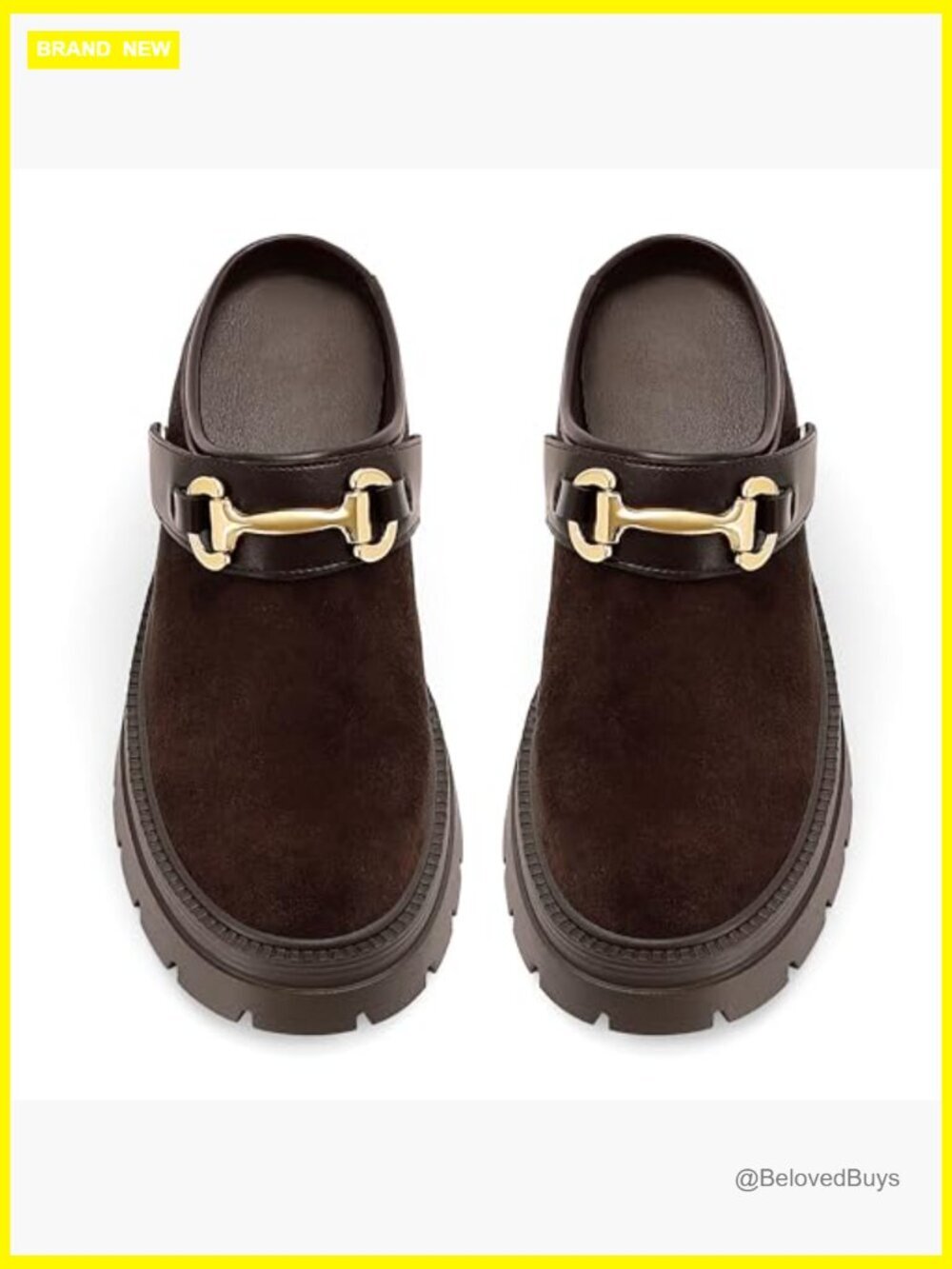 Chunky Platform Clogs - Suede Mules with Back Strap, Slip-On Fall Winter Shoes - Picture 6 of 7